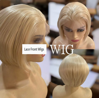 13x4 Lace Front Wig Ombre Blond Straight Human Hair Blend Heat Ok Women Wig 12In
