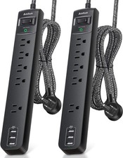 2-Pack 10Ft Surge Protector Power Strip, 5 Outlets 3 USB, Flat Plug, ETL