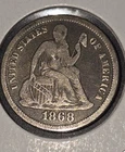1868 Silver Seated Liberty Dime. Almost PROOF looking details!