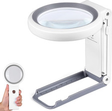 Magnifying Glass with Light and Stand, Foldable Handheld Magnifying Glass 18 LED