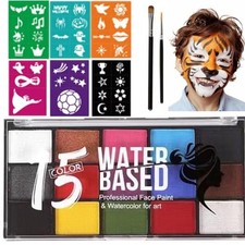 Face Painting Kit for Kids - 15 Color Large Water Based Makeup Paints with Stenc