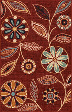 Reggie Floral Kitchen Rug - Made in USA - Washable, Non Slip Indoor Carpet for E