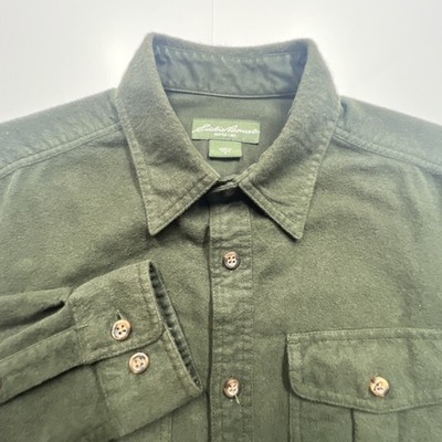 Eddie Bauer Mens Button Up Flannel Shirt Size Small LS Moss Green Thick & Heavy
