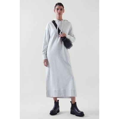 COS Relaxed Fit Maxi Sweatshirt Dress Heather Gray Hooded Cotton Fleece Small