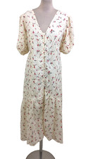 M&S Women's Dress Size 10 Ivory Mix Floral Tiered Broderie Puff Sleeve New F1