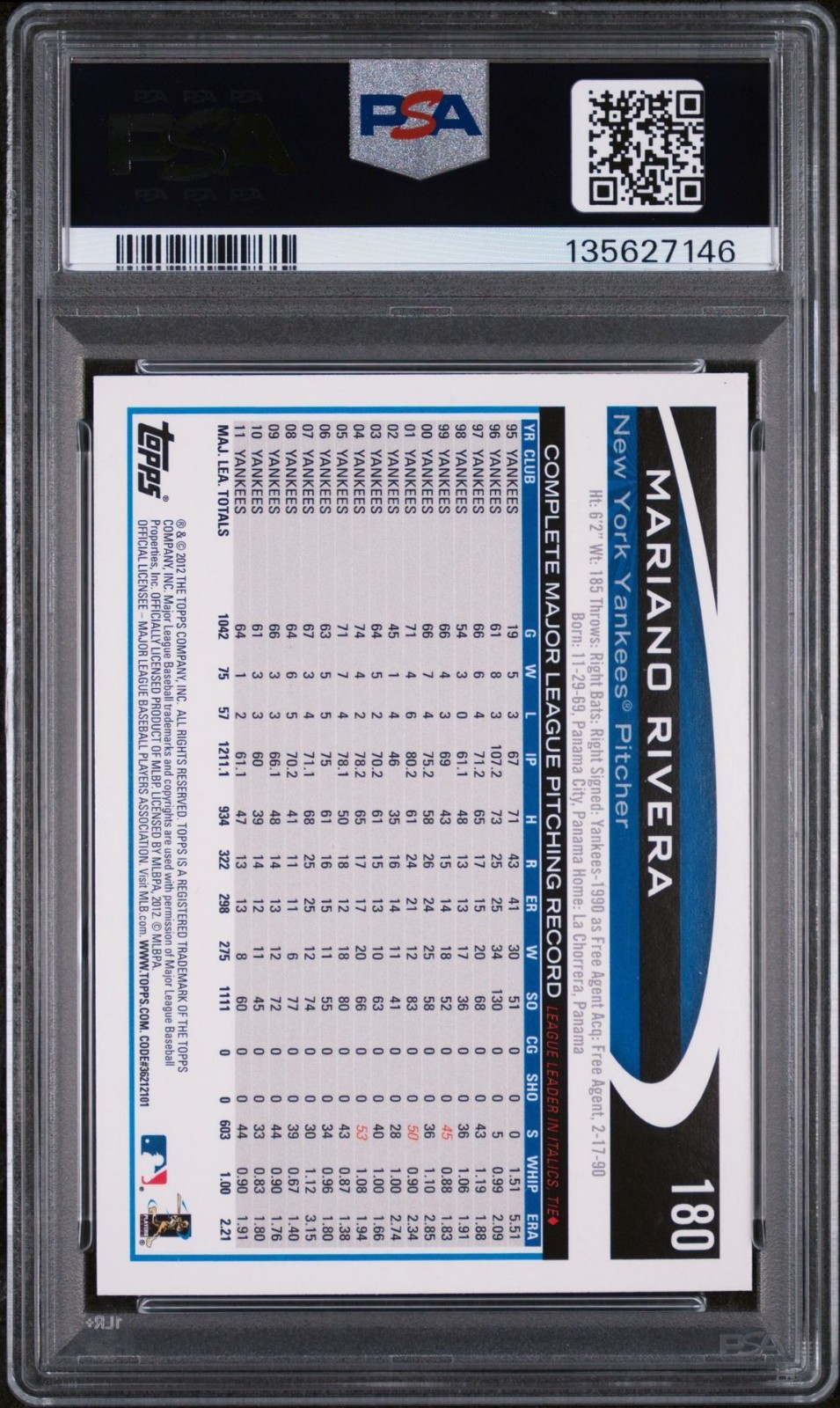2012 TOPPS MARIANO RIVERA #180 GOLD SPARKLE PARALLEL GRADED 💎PSA 10💎 GEM MINT view 2