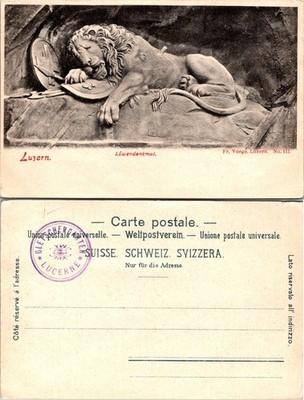 Luzern Switzerland Lion Monument Postcard Unposted VTG Löwendenkmal Collectible