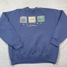 Fruit of the Loom Sweatshirt Men XL Blue Vintage Alaska Animal Graphic Pullover