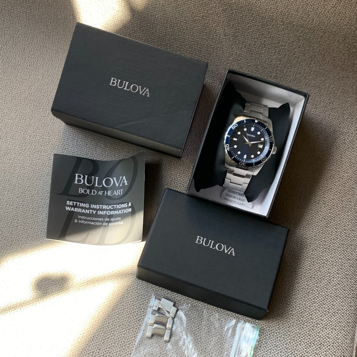Bulova Divers Blue Dial 44mm Date Stainless Steel Wristwatch - Ex