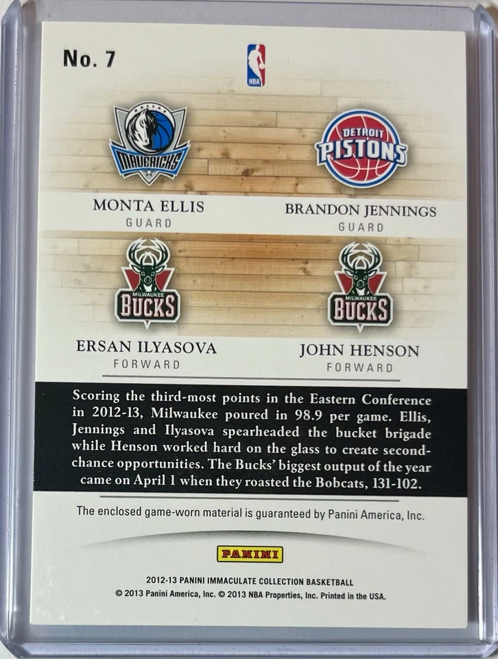 2012 Immaculate Quad Materials /50 Ellis Jennings Ilyasova Henson ROOKIE CARD RC - Image 2 of 2
