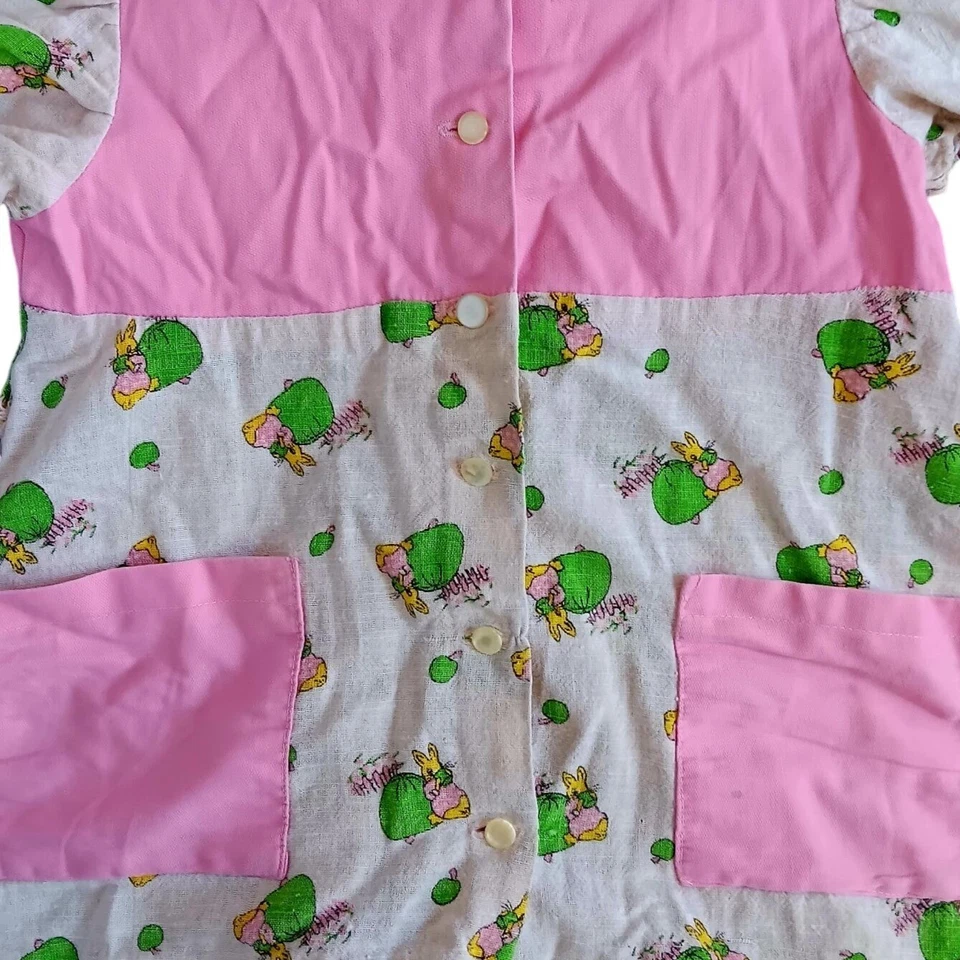 Vintage Girls 3T Dress 1970's Handmade Bunnies Party Bunny Pink Hippie 1OF1 - Image 2 of 4