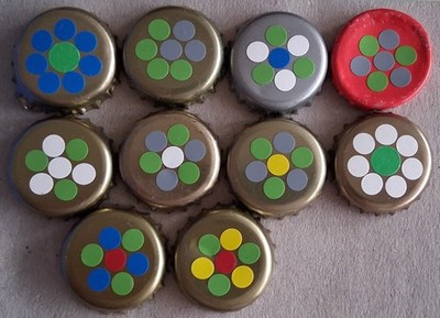 Kronkorken Crown Caps DIY Vintage Bunte Blumen stilisiert 10 Stück Punkte No. 5