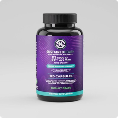 D3 5000 IU K2 plus Calcium with BioPerine 120 Caps 4 months supply Quality Grade