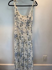 REFORMATION Floral Blue & White Dress Women Medium Smocked Waist M