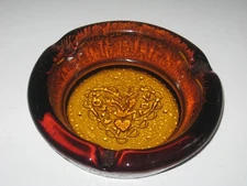 Vtg Amber Nuline Glass Cigar Ashtray 7" Retro Heart Bird Valentine Dove Wheaton