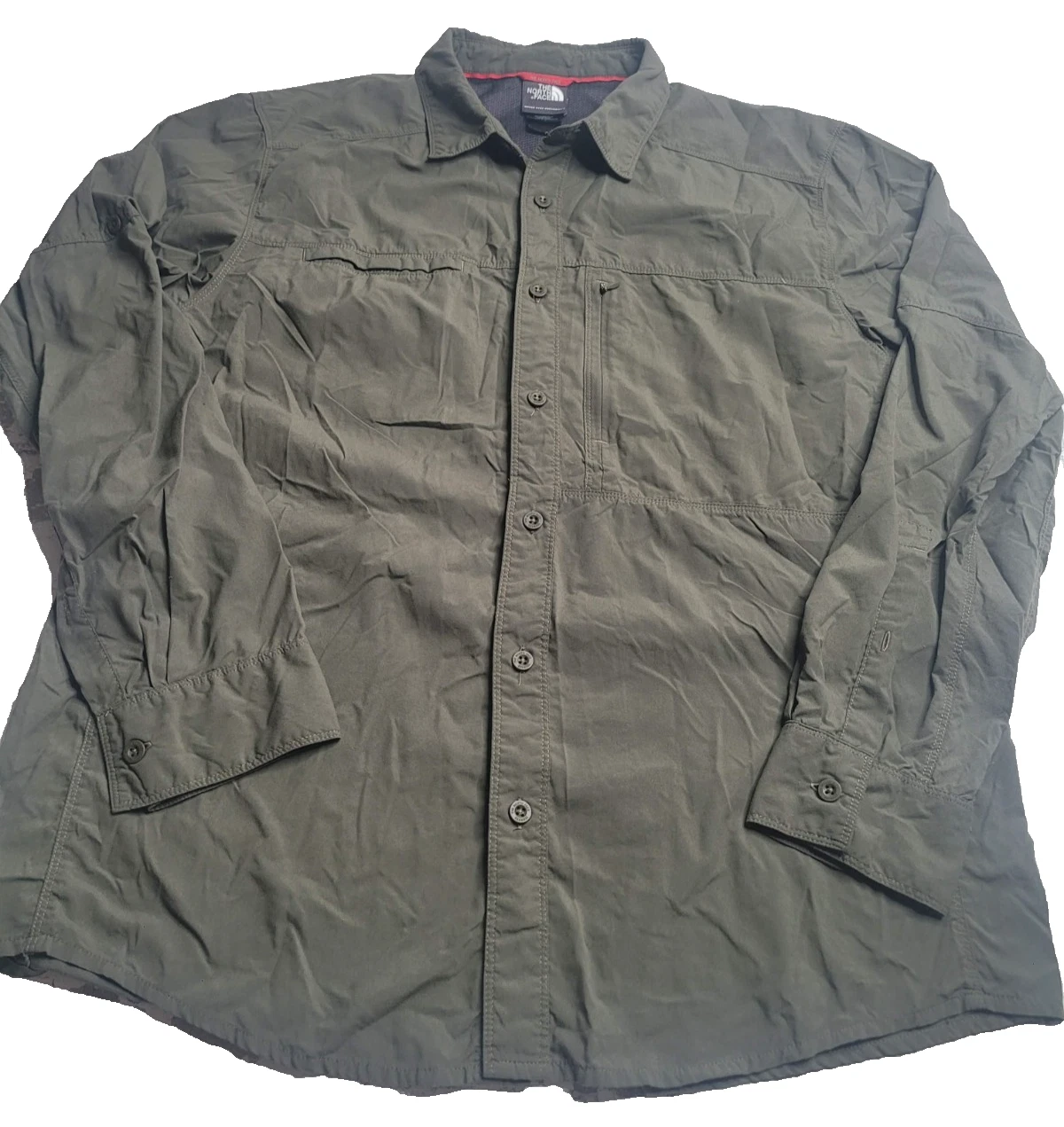 The North Face Long Sleeve Button Up Shirt Men's Large Green Hiking Outdoors