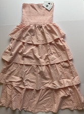 ZESICA  Summer Boho Strapless Maxi Tiered Dress ~ Sundress  PINK   sz Med   NEW