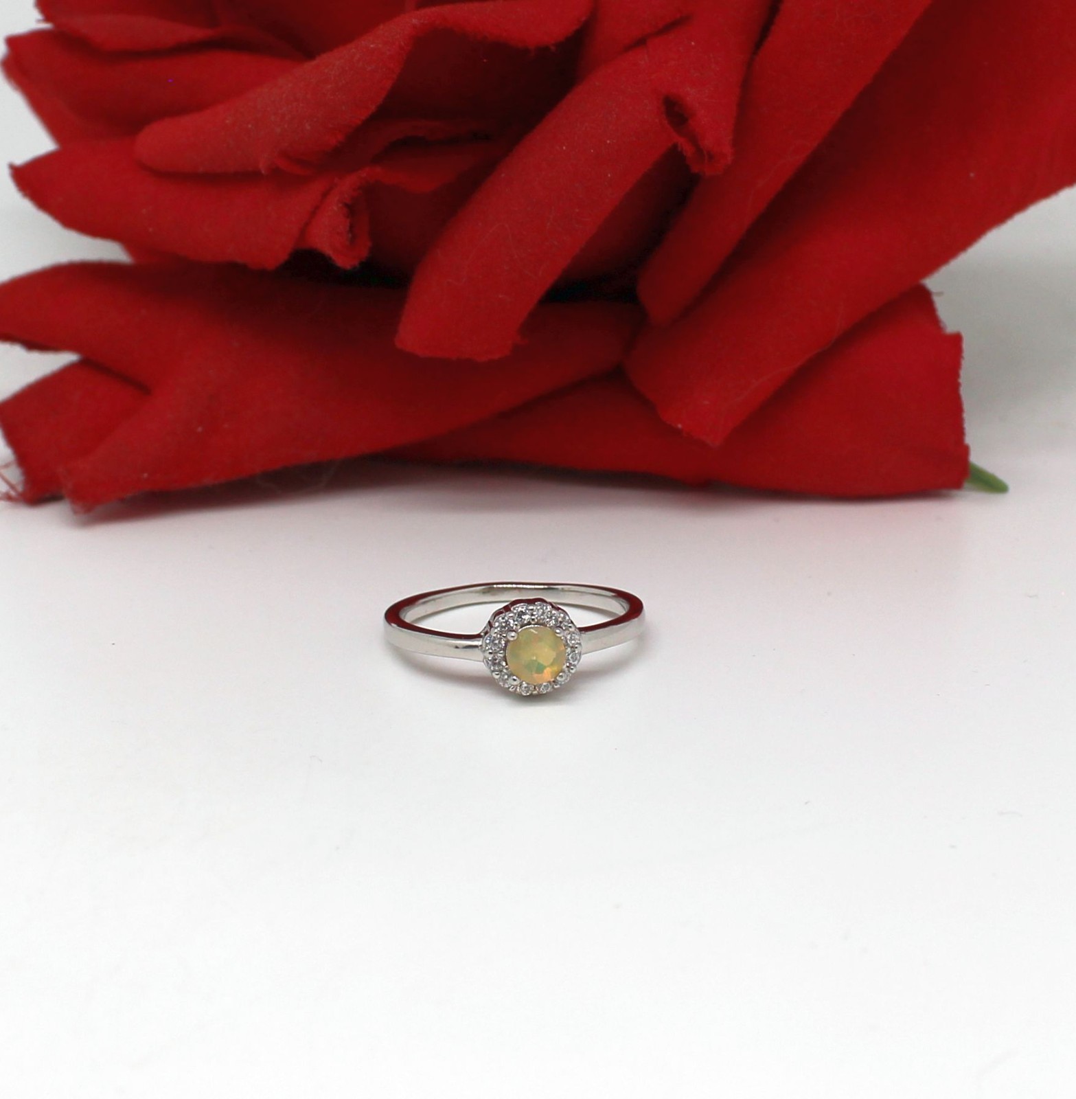 Sterling Silver NWOT Opal & CZ Ring Size 8.5 2.34g CAT RESCUE