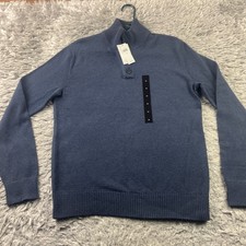 Banana Republic Men  s Cotton Button Mock Neck Sweater Navy Medium