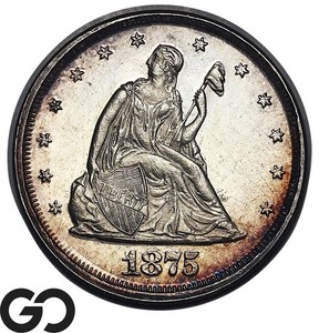 1875 Twenty Cent Piece PROOF *Incredibly Scarce, 2790 Minted* Gem PR++!