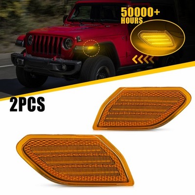 2x Amber Lens LED Front Side Marker Lights Fit Jeep Gladiator JT Wrangler JL US