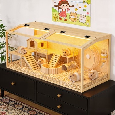 xxl-wooden-hamster-cage-with-led-bunny-guinea-pig-ferret-small-animal
