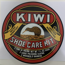 Vintage KIWI Shoe Care Kit in Metal Tin 7" With Horsehair Brushes Made in USA