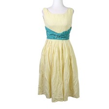 Vintage 50s yellow and green a-line pleated skirt dress XS