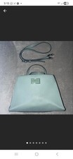 GUESS Light Blue Satchel Top Handle Magnetic Closure Detachable Strap Silver