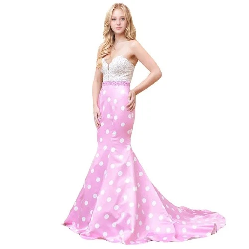Sexy Pink dots Beaded Lace Train Long Prom Dress Pageant Gown  0-14