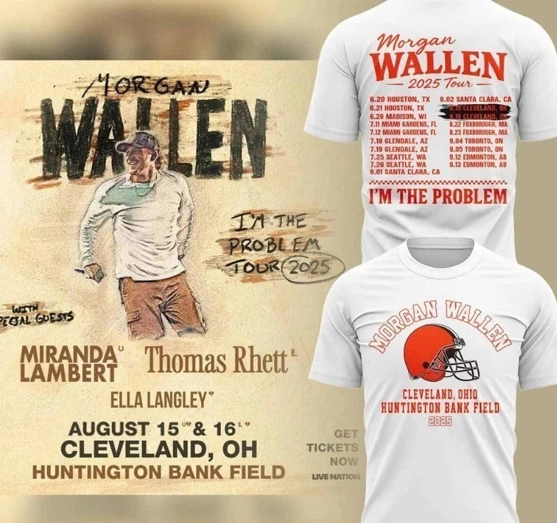 2025 Tour Wallen Western X Cleveland Brown I Am The Problem 3D T-Shirt