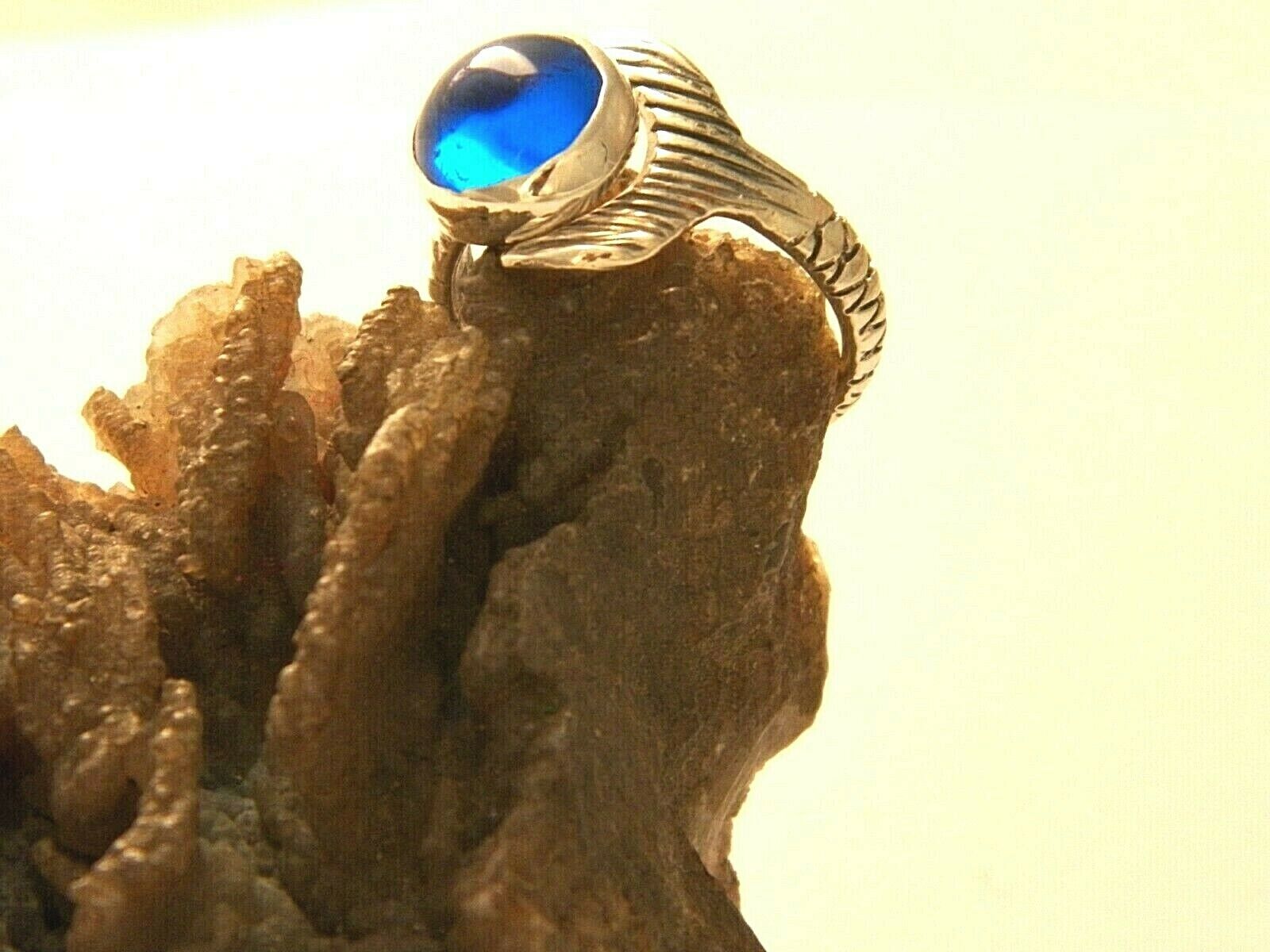 Hand Made H2O Just Add Water Mermaid Tail Ring Dark Blue Cabochon 10mm  925Silver