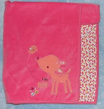 Mothercare Little Deer Baby Blanket Pink Velour Flower Floral Print Infant Girl
