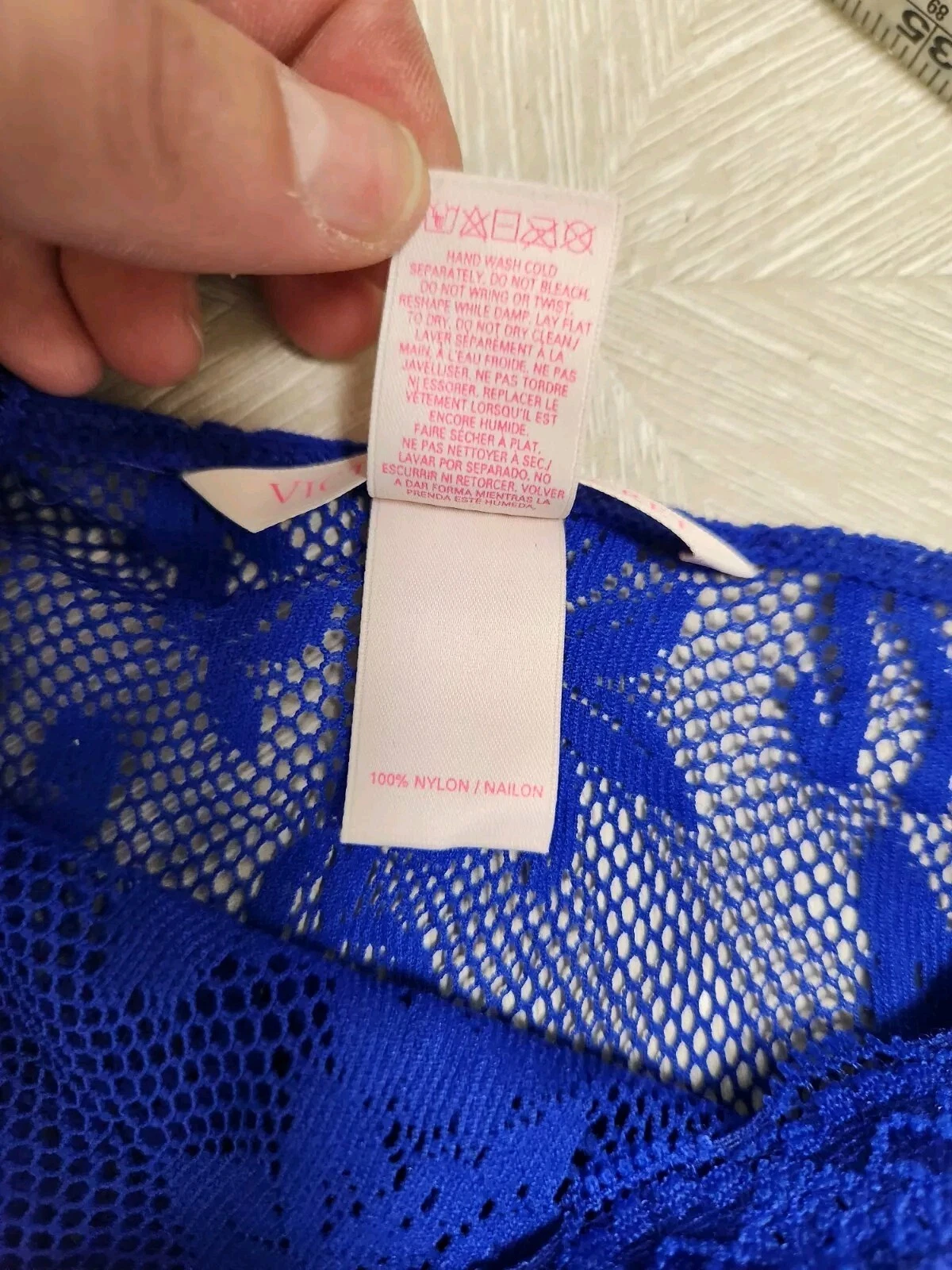 UNDERCOVER VICTORIA'S SECRET HALTER STYLE BLU PIZZO TRASPARENTE FLOREALE CAMICIA SEXY SMALL