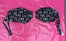 VICTORIA SECRET PINK Swim swimsuit bikini top Bra M strapless bandeau black logo