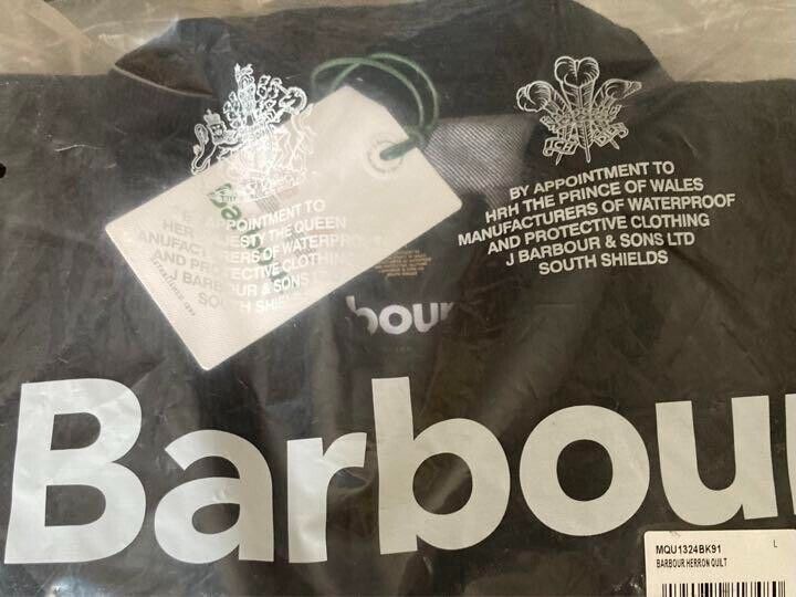 Barbour HERRON QUILT JACKET men Size L Black Grey Stone Barbour HERRON QUILT JACKET men Size L Black Grey Stone