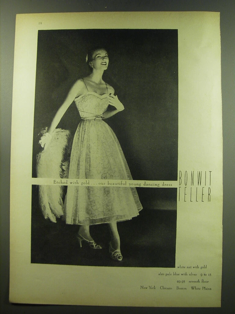 1949 Bonwit Teller Dress Ad Etched with gold our beautiful dancing dress