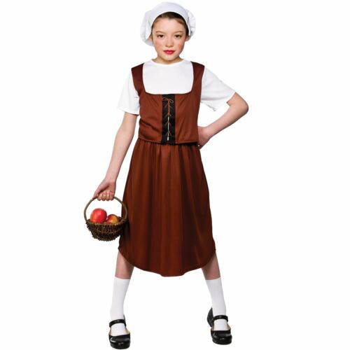 Girls Tudor Peasant Girl Costume Fancy Dress Up Party Halloween Outfit Kid Child - Picture 1 of 1