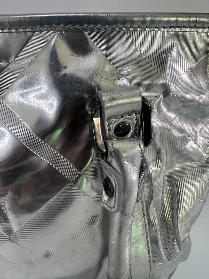 BURBERRY Patent Check Embossed Ember Tote Silver - Image 3 of 4