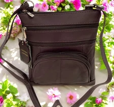 New PURPLE Leathers Crossbody Messenger Purse Bag 5 Pockets, Adjustable Strap