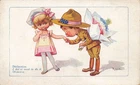 ARTIST SIGNED "RIGHT" WW1 1918 FRENCH AMERICAN BOY SOLDIER COURTING GIRL