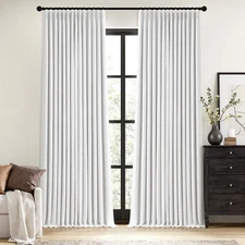 MIULEE White Pinch Pleated 100% Blackout Linen Curtains for Bedroom, Room Dar...