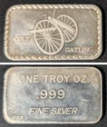 Colt Gatling Gun 1 oz .999 Silver Art Bar ~ DCP / Doyle's Coin Place