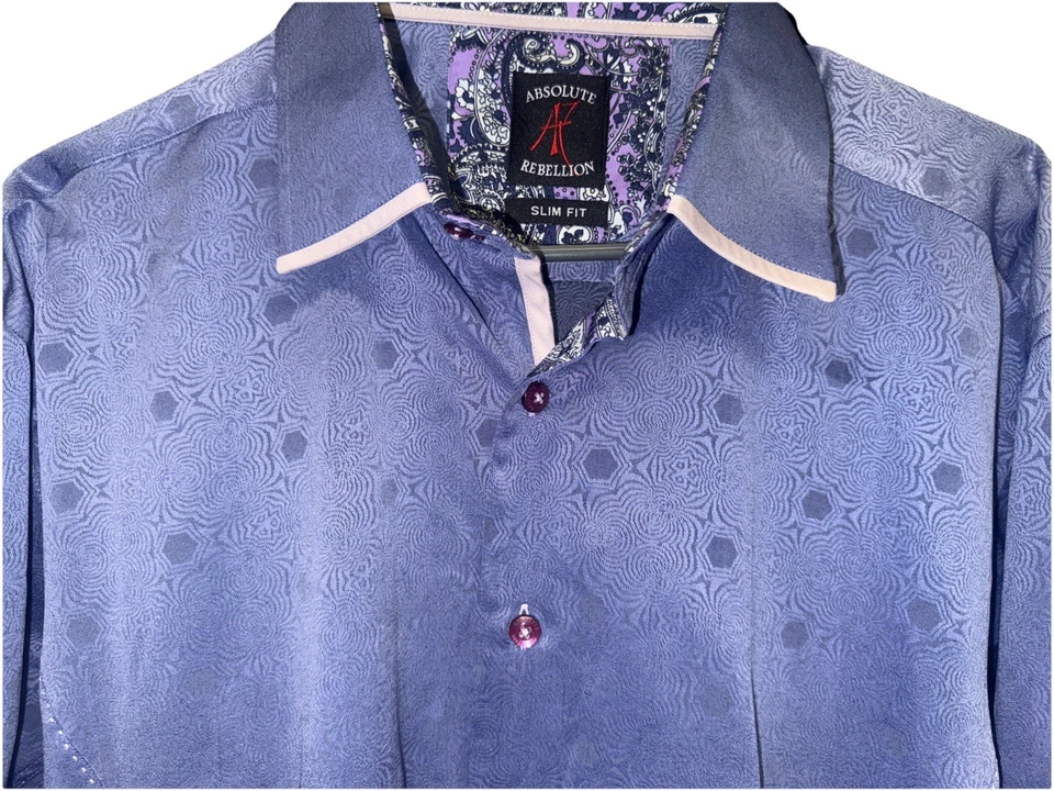 Absolute Rebellion Manga Larga Slim Fit con Botones Azul/Púrpura Paisley y Rosa Foto 2 de 4