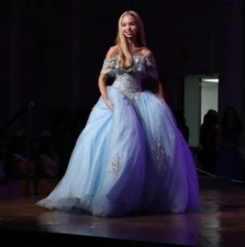 Princess Cinderella Doll Ball Gown Dress Light Blue Pageant Prom Quinceañera