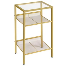 Gold Side Table, Tall Telephone End Table with Mesh Shelves, 3-Tier Nightstan...