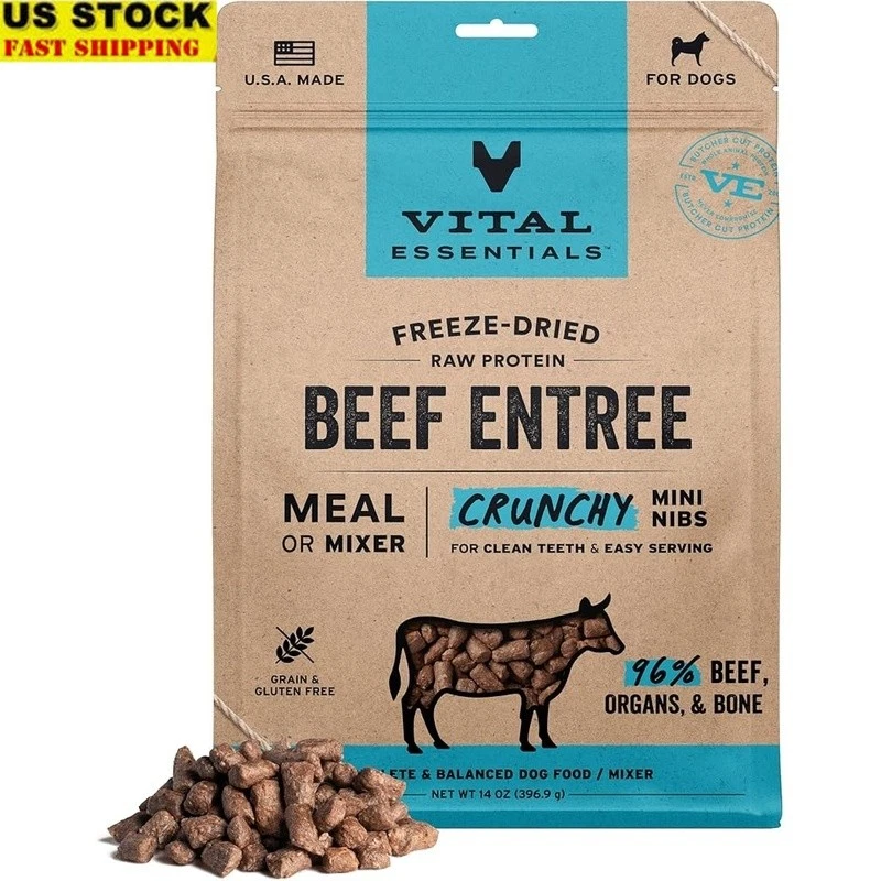 Freeze Dried Raw Beef Dog Food High Protein Crunchy Mini Nibs All Ages New