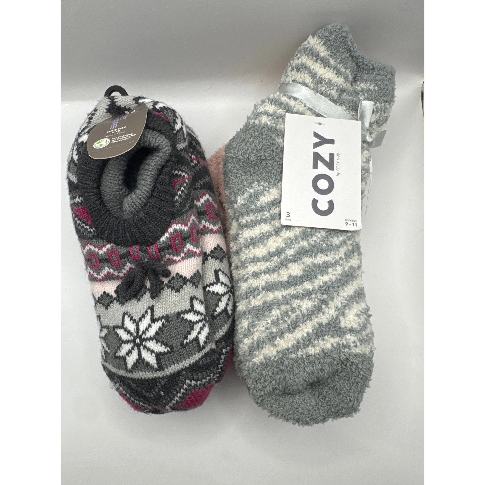 Secret Treasures Slipper Socks & Cozy Hub Fuzzy Socks Bundle 4 Pairs NWT