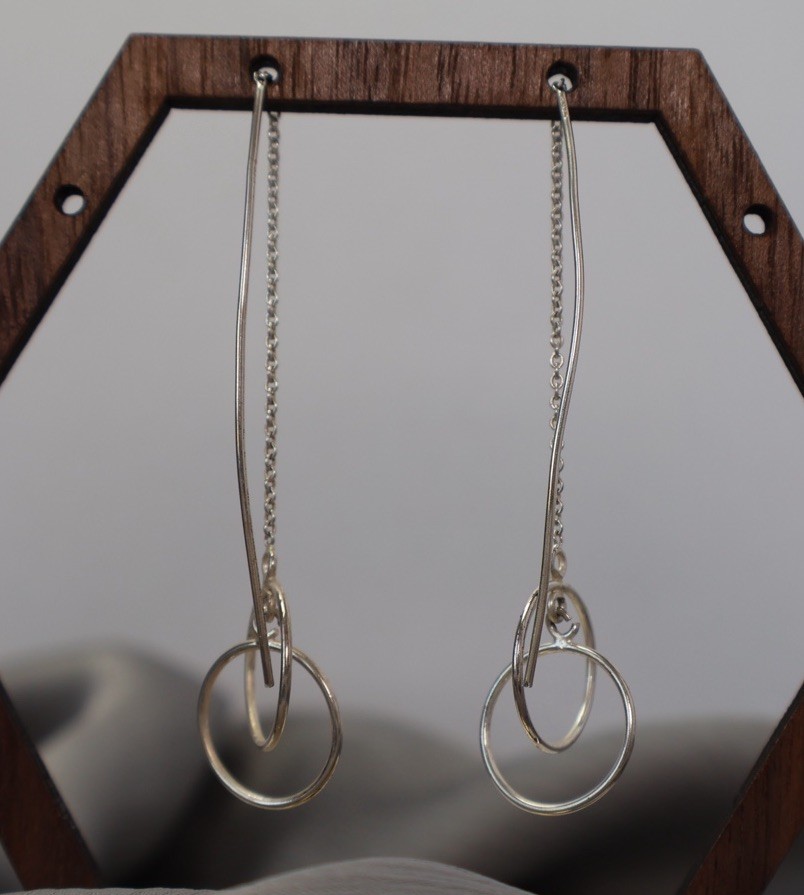 Double Circle Sterling Silver Threader Earrings 2… - image 2