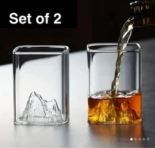 2 Glass Whiskey 3D Peaks Mountain Bar Rocks Glasses Square Mouth Sipping Japan